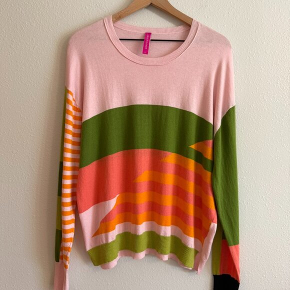 Zaket And Plover Womens Size L Cotton Silk Blend Colorblock Diagonal Sweater - Picture 1 of 12